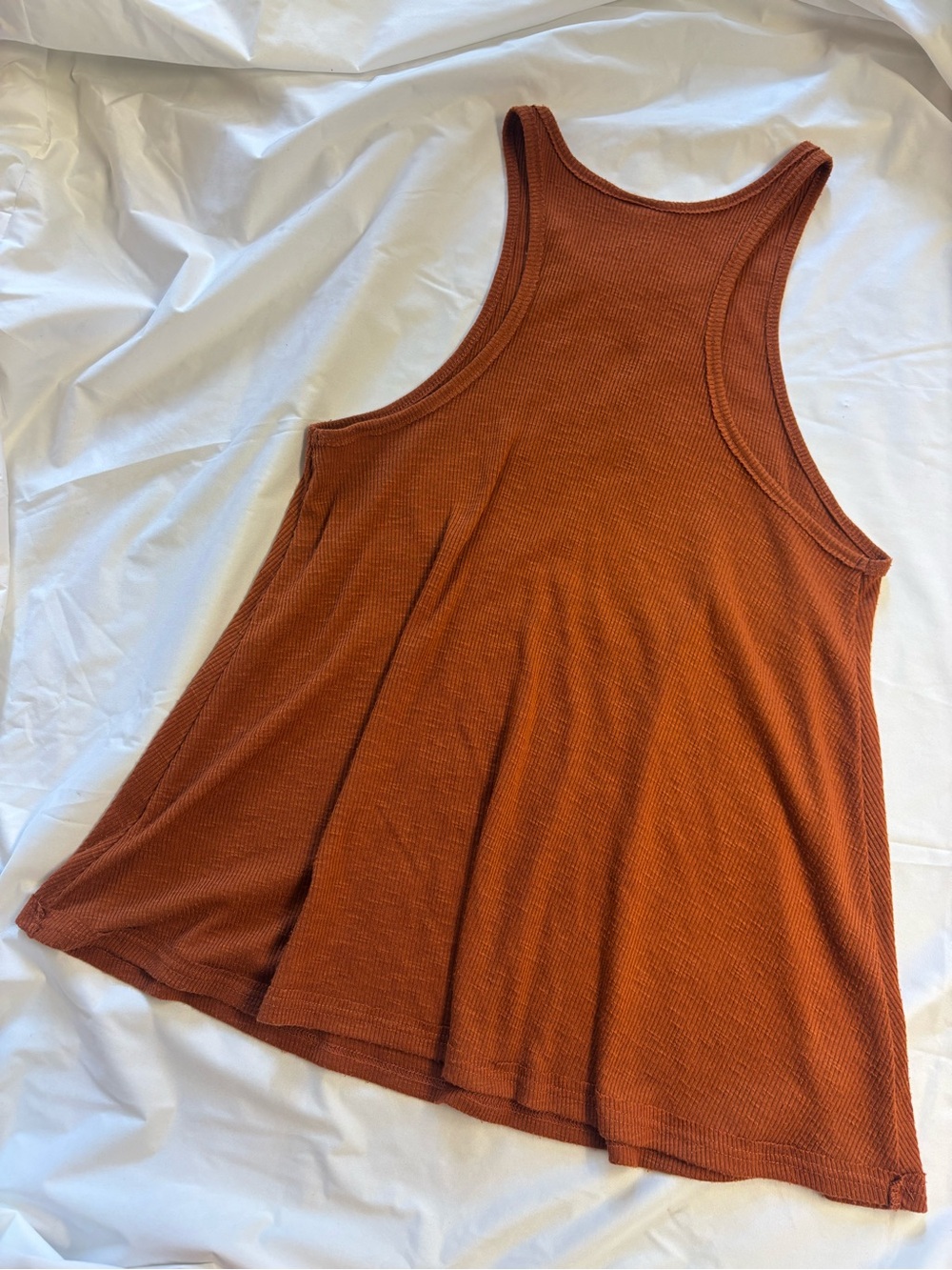 Free People Rust Orange Ribbed Flared Racerback Tank | Small